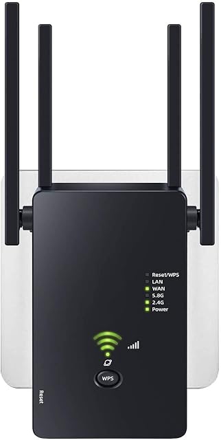 Tesref white dual-band wireless repeater with four external antennas raised