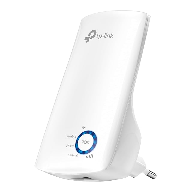 TP-Link TL-WA850RE small white plug-in repeater with a row of signal LEDs
